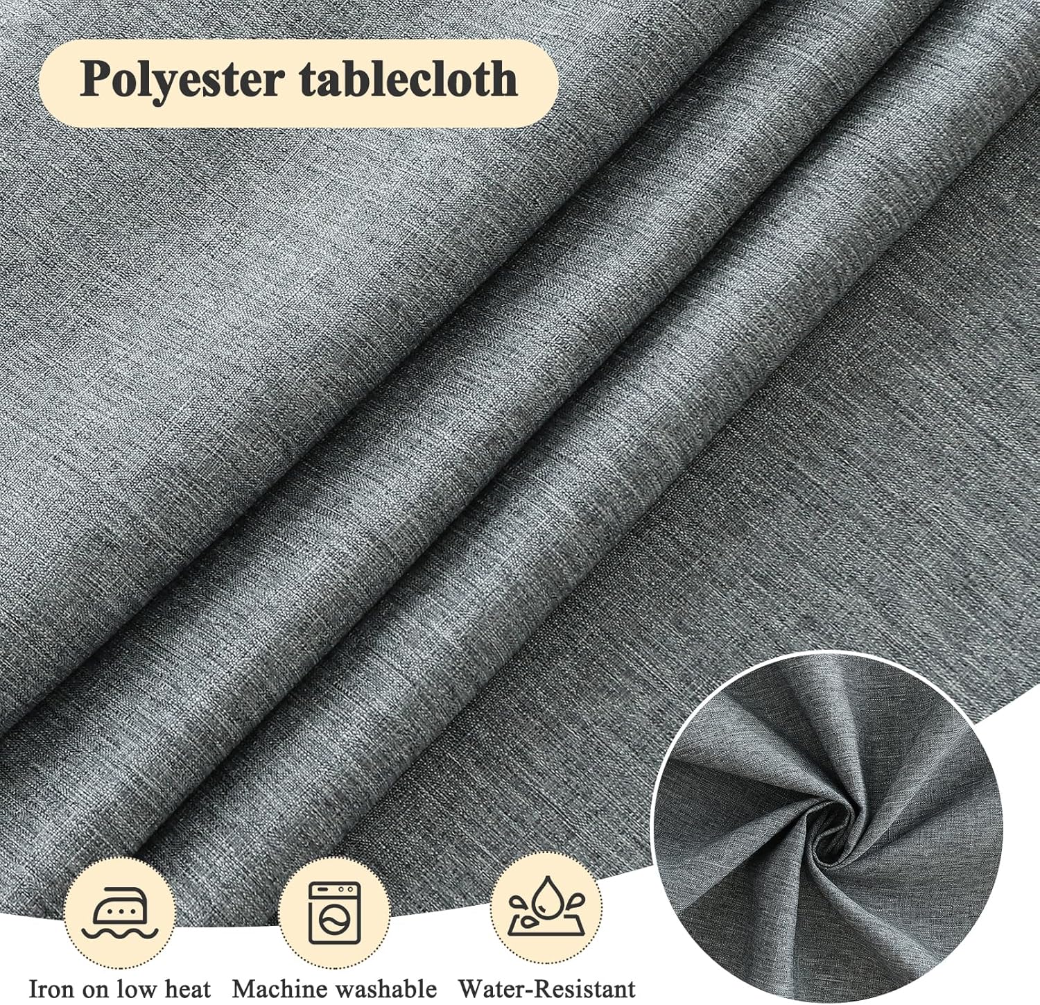 AooHome Tablecloth Round Φ120cm Grey, Wipe Clean Tablecloths Washable Polyester Faux Linen Tablecloth Water-repellent with Lotus-effect, Durable Scratch Resistant for Dining room, Balcony, Garden Secondary image