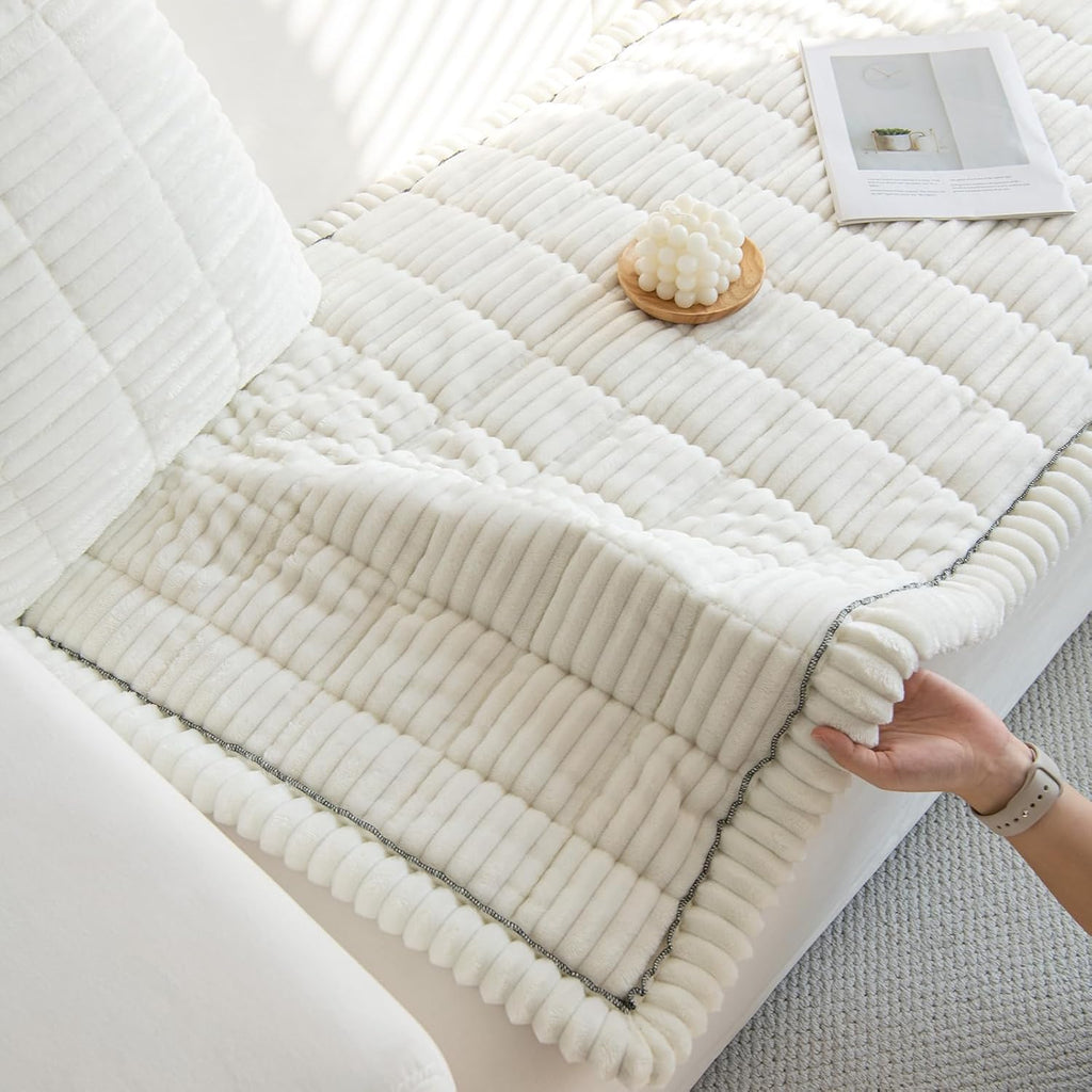 New Thick Sofa Covers Washable - Soft Corduroy Universal Sofa Cover 2 3 4 Seater, Non-Slip Couch Cover, Couch Seat Covers Sofa Slipcovers Furniture Protector for Living Room (White, 70x180cm)