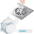 (25 Pack) Disposable Drain Cover & Drain Snake Stickers - 9cm Round Shower Drain Cover & Hair Catcher for Shower Drain - Perfect for Bath & Kitchen - Mesh Stops Human & Pet Hair