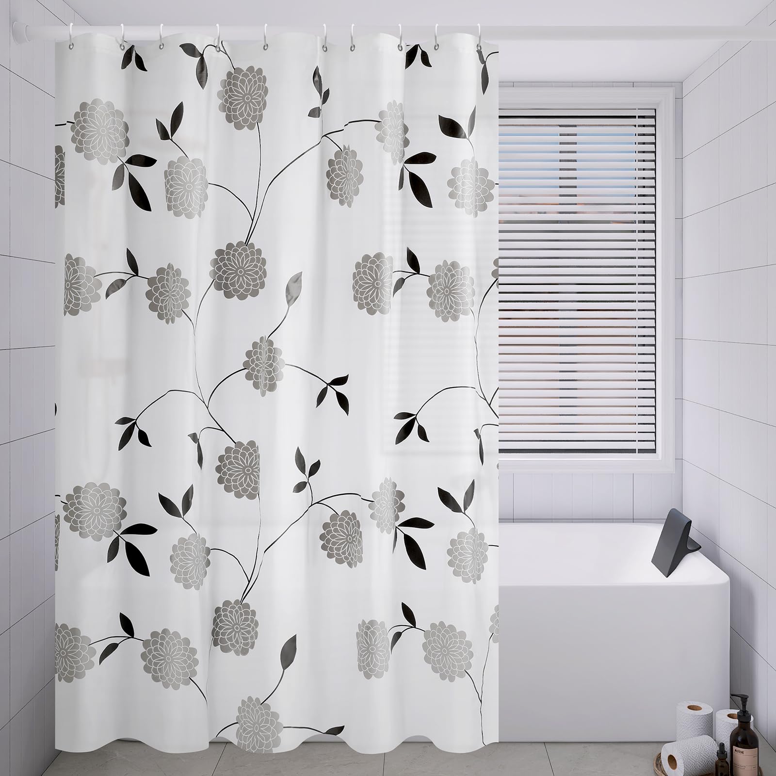 Shower Curtain Flower Pattern Extra Large 180-300cm Wide, 240x200cm PEVA Anti Mould Waterproof Wet Room Shower Curtains Liners, Shower Curtain for Wet Room Floor Length, Plastic