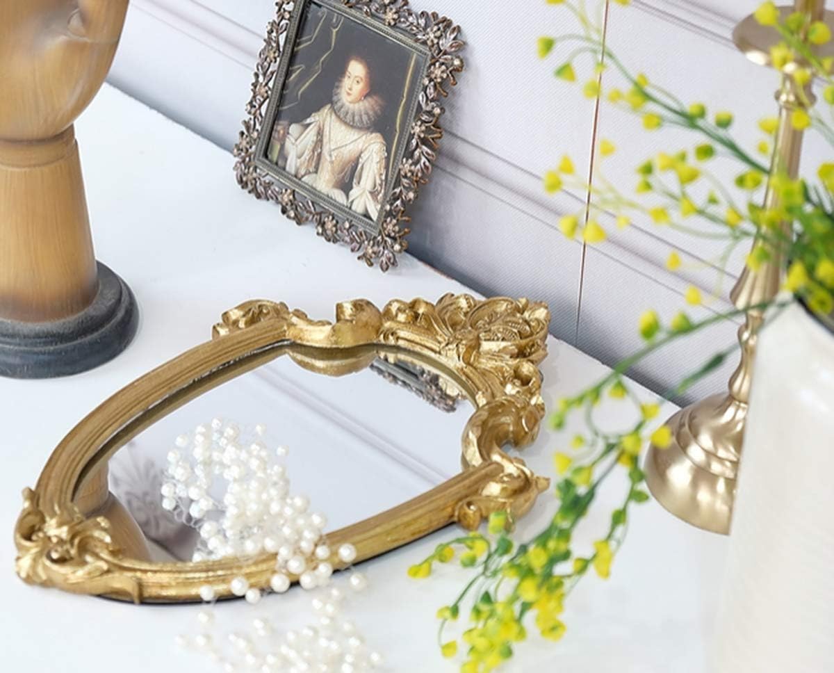 Funly mee 30×23 CM Antique Decorative Wall Mirror Gold Shield Shape (Small)