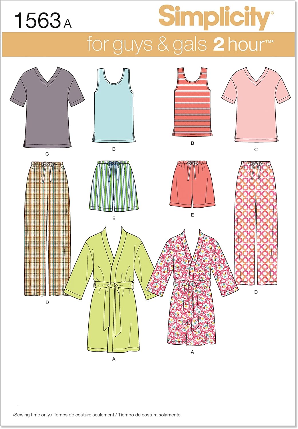 Simplicity Sewing Pattern 1563: Misses' Men's and Teens' Sleepwear, Size A, Paper, White, A (XS-S-M-L-XL) Main image