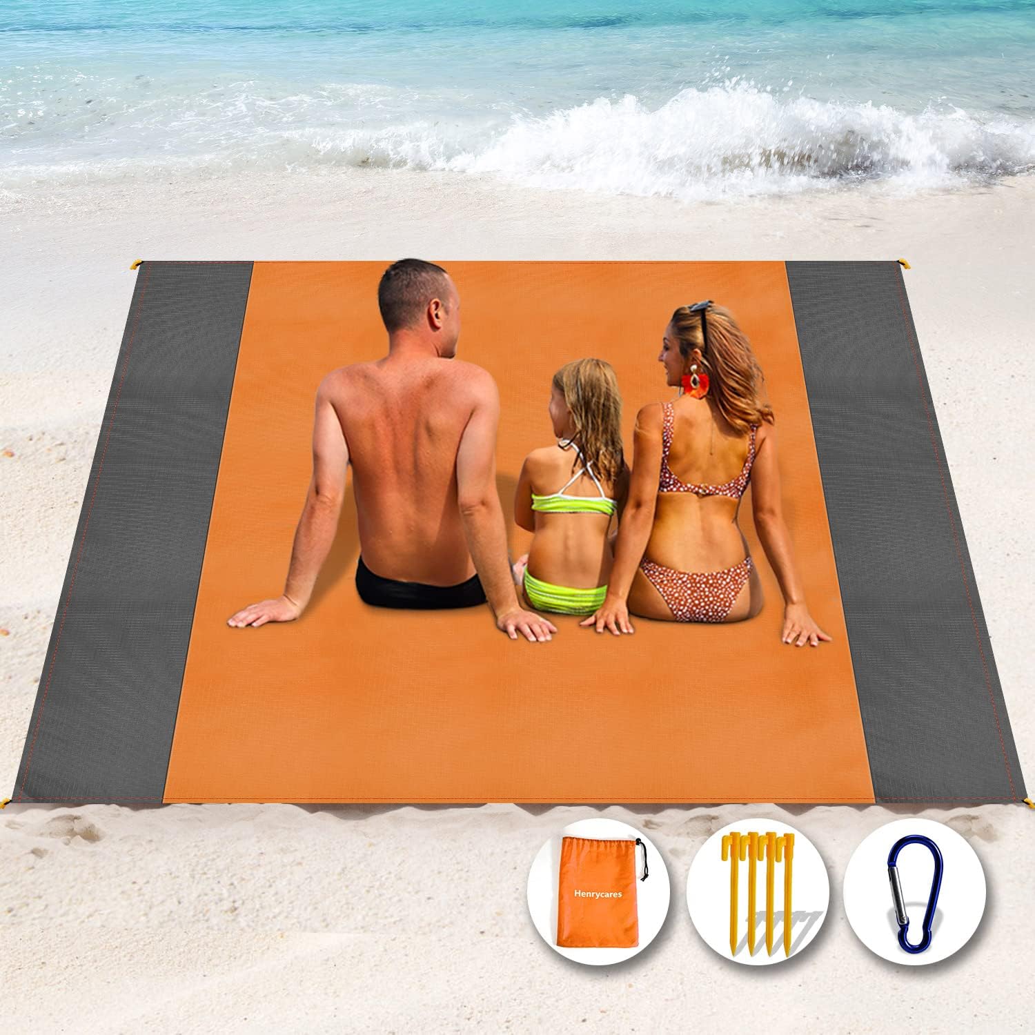 Beach Blanket Picnic Blanket, Extra Large 250 x 200cm Sandproof Waterproof Beach Mat with 4 Stakes for 5-8 Adults, Summer Essentials Outdoor Blanket for Travel Camping Hiking Picnic (Pink) Main image