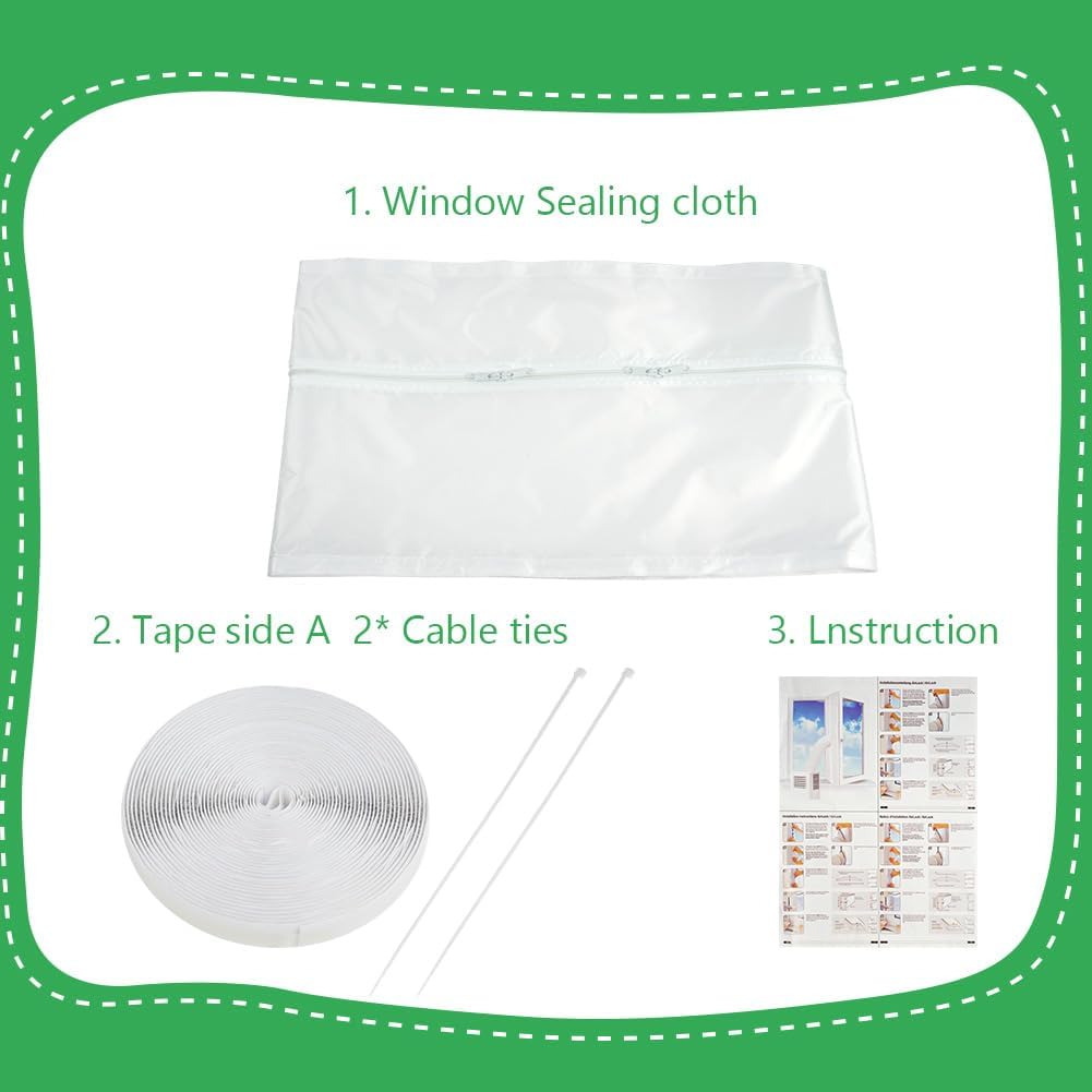 Air Conditioner Window Seal, 400cm/158Inch Portable Universal Kit with Zip, Anti-Mosquito Seal Unit for Mobile Conditioner, Tumble Dryer, #3 4m White, #2 Regular