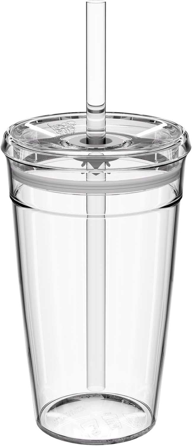 Cold Cup - Clear Plastic, Reusable Ice Coffee Cup with Lid and Straw - Large 16oz (454ml) Main image