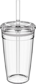 Cold Cup - Clear Plastic, Reusable Ice Coffee Cup with Lid and Straw - Large 16oz (454ml)