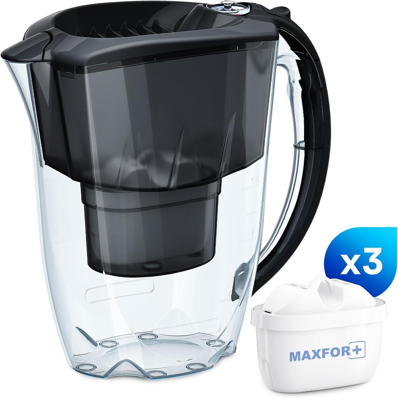 Amethyst Fridge Water Filter Jug, Includes 3 x Maxfor+ Cartridges to Reduce Lime, Chlorine & Heavy Metals, Plastic, Volume 2.8 L. (Black) Secondary image
