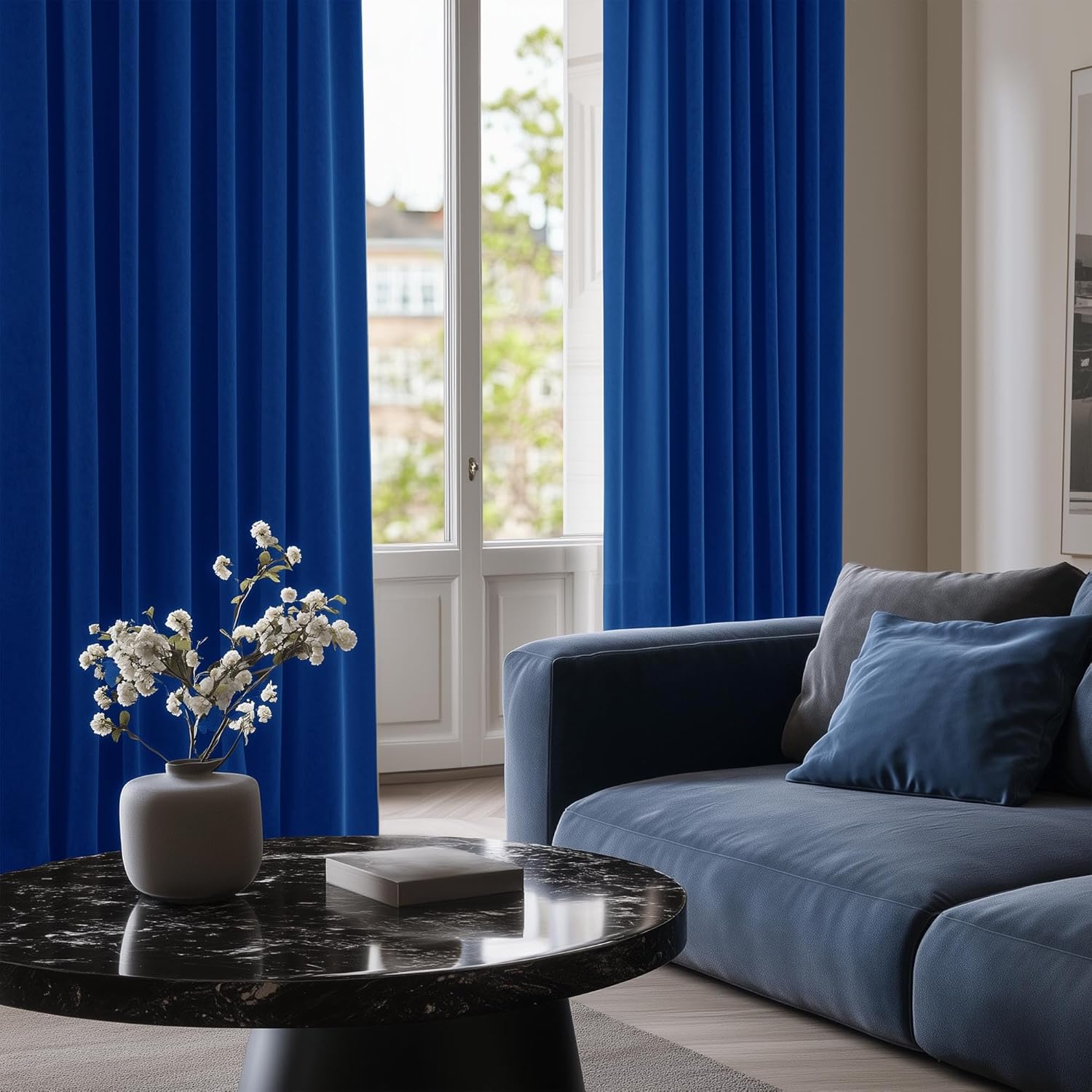 Blue Blackout Curtains Eyelet Thermal Insulated Bedroom Blackout Curtains for Living Room 46 x 54 Inch Drop 2 Panels