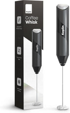 Handheld Milk Frother - Stainless Steel Electric Whisk - Portable Battery-Operated Coffee Frother for Lattes, Matcha, Protein Shakes - Ergonomic, Compact, Easy to Clean (Black)