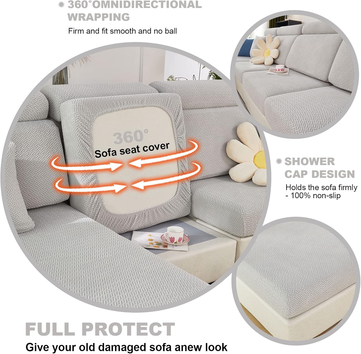 Super Stretch Sofa Cover 1 2 3 4 Seater L Shape, WearResistant Spandex Corner Sofa Cover Non Slip Sofa Slipcovers with Elastic Bottom, Great for Kids & Pets (Weave Light Grey, Backrest Cover)