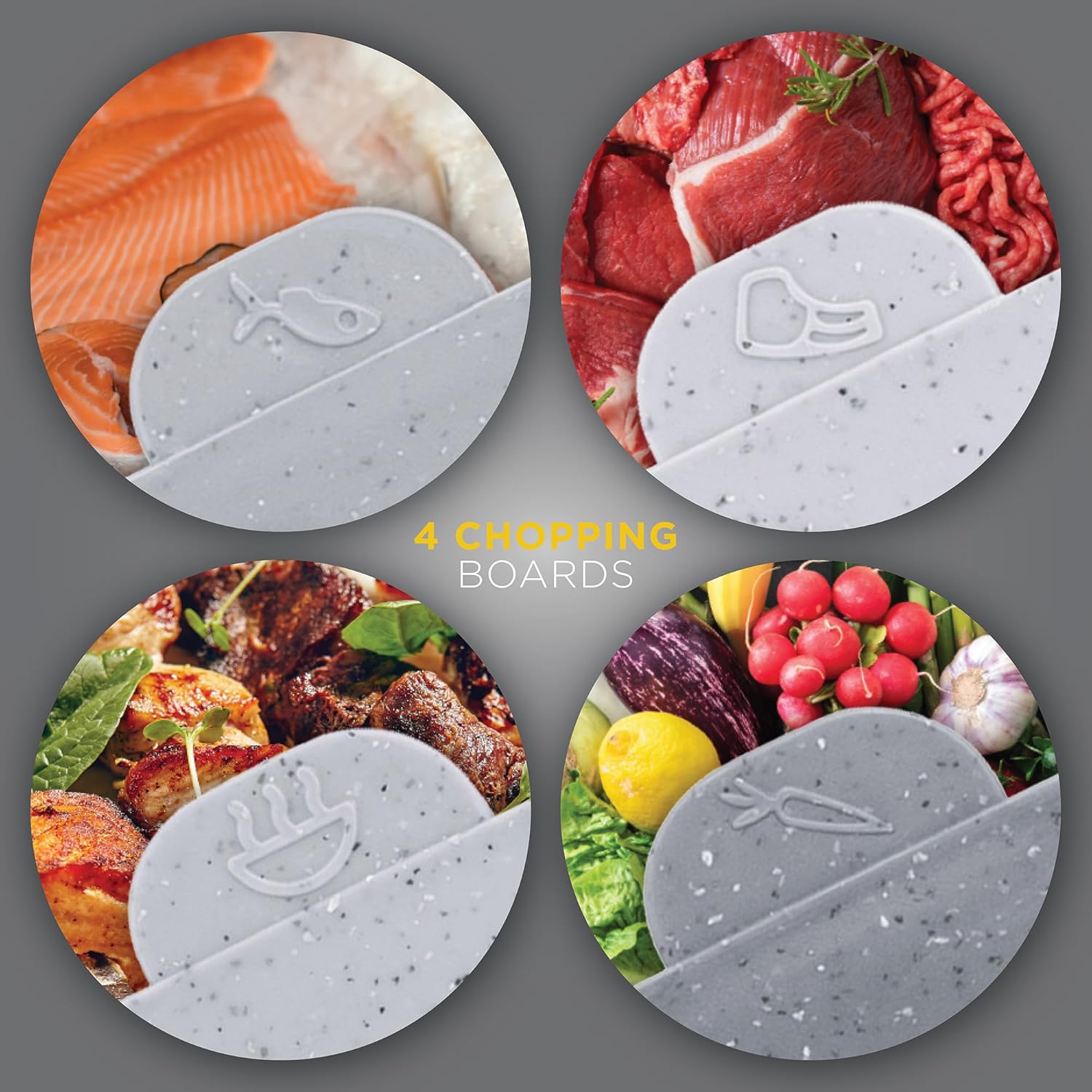 Blackmoor Grey Chopping Board Set of 4 / Versatile and Durable Chopping Boards for Kitchen/Cutting Meat, Fish, Vegetables, Hot Foods and More/Dishwasher Safe