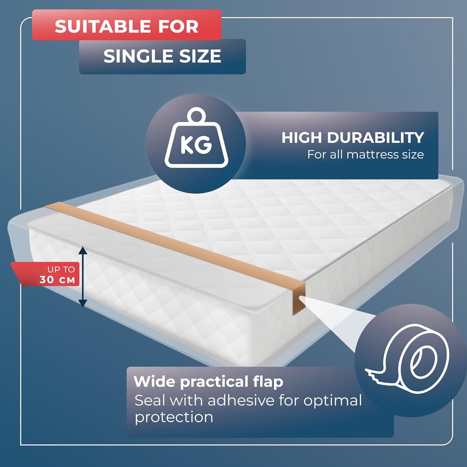 WRAPPYBAG – Mattress Cover for Moving – Heavy Duty Mattress Cover – Waterproof Plastic Bag Protector for Moving House, Storage & Transport – Double Size