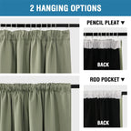 100% Blackout Curtains for Bedroom Thermal Insulated Curtains & Drapes Blackout Curtains Pencil Pleat Curtains for Living Room with Black Liner 2 Panels, 66 x 72 Inch, Light Sage