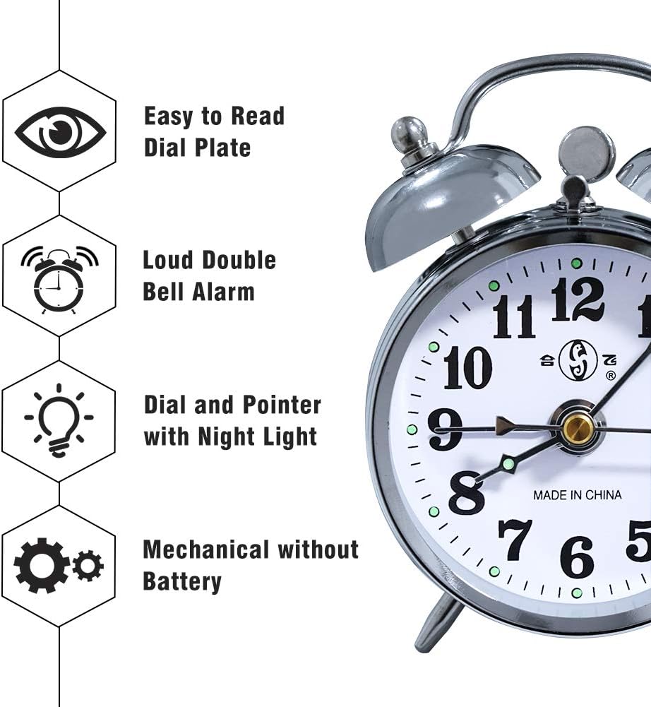 KEYPOWER Alarm Clock Mechanical Wind Twin Bell Double Bell