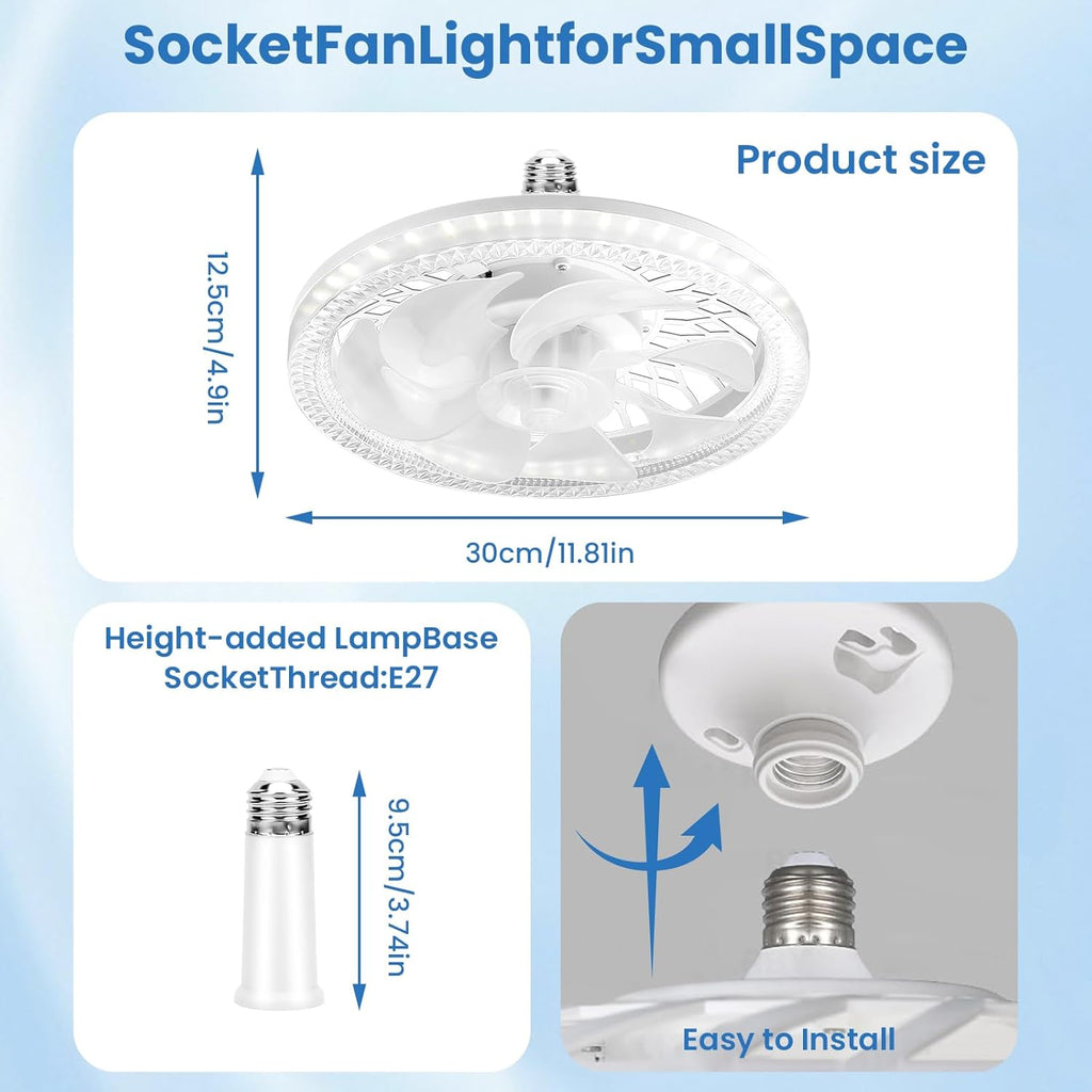 Ceiling Fans with Lights and Remote, 45w Small Led Ceilings Lights Timing Quiet, E27 Bulb Fixture, 3 Color 3 Speeds Dimmable Light Ceiling - Perfect for Small Spaces Bedroom Home Office