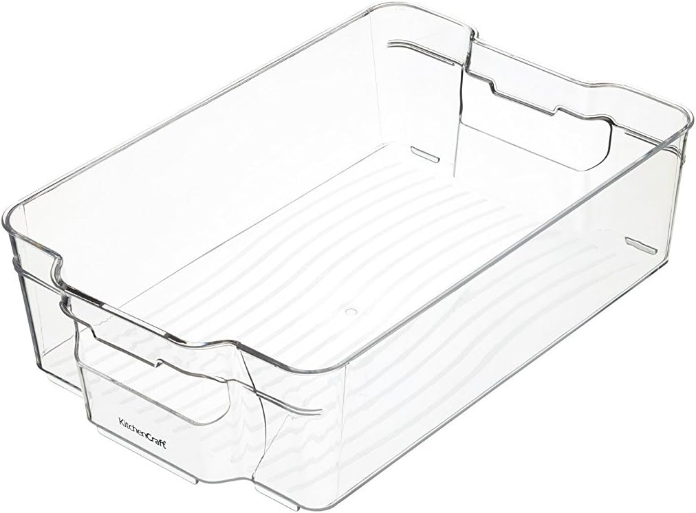 Medium Plastic Food Storage Container, Clear Kitchen Organiser for Fridge or Cupboards, 31 x 20.5 x 9cm