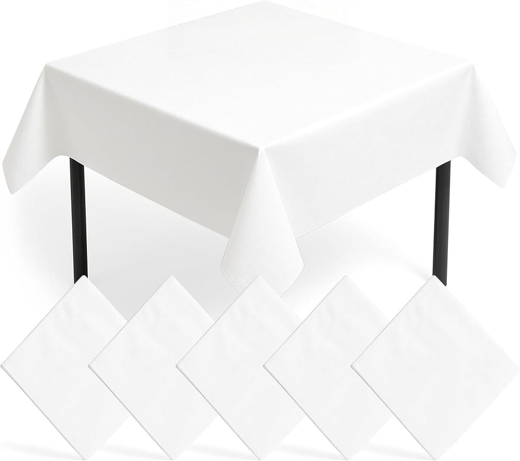 5pk White Paper Table Covers 90x90cm Tablecloths for Parties Cover Disposable - Thick Absorbent Design - Easy Clean Up for Weddings, Craft Activities, Kids’ Meals, Village Halls & Family Events
