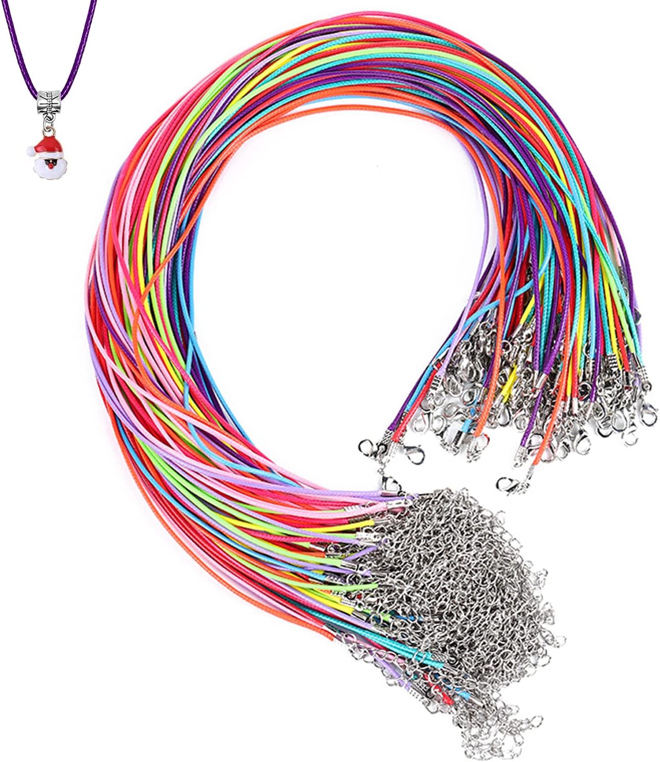 60 Pcs Multicolor Necklace Cord, Waxed Necklace Cord 1.5mm with Clasp, 18inch DIY Necklace for DIY Jewelry Making Supplies, Charms Pendants, Bracelet Main image