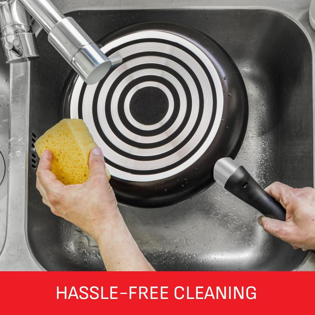 Taste Twin Frying Pan Set, 20cm & 28cm Non-Stick Aluminium Pans, Thermo-Spot Heat Indicator, Lightweight, All Hobs Except Induction, Black - B189S244