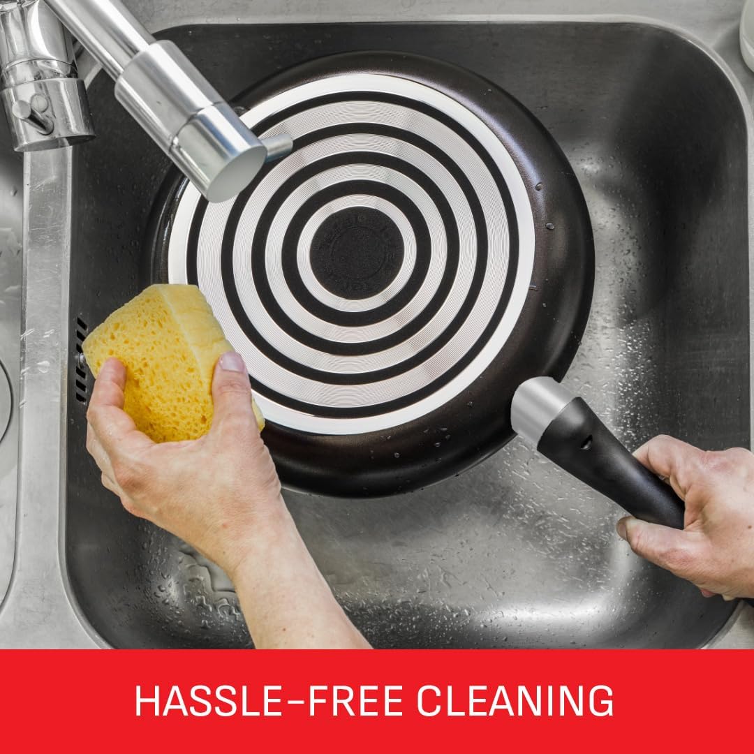 Taste Twin Frying Pan Set, 20cm & 28cm Non-Stick Aluminium Pans, Thermo-Spot Heat Indicator, Lightweight, All Hobs Except Induction, Black - B189S244