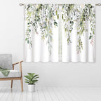 Eucalyptus Botanical Leaves Floral Kitchen Window Curtains Over Sink Boho Farmhouse Flower Leaf Small Window Treatment Sage Green Cafe Short Curtains for Bathroom Tier Drapes 27.5x39 inch