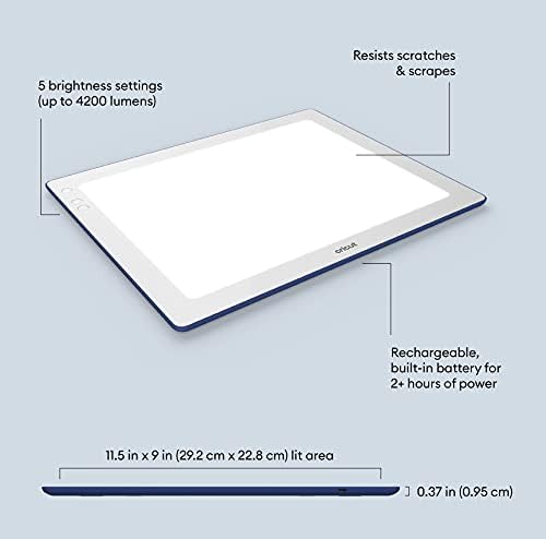 BrightPad Go | 29.2 cm x 22.8 cm (11.5" x 9") | Cordless LED Light Box | 5 Brightness Settings, Up to 4200 Lux | for Drawing, Tracing, Paper Crafting, Weeding and More. | Indigo