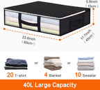 4 Pack Underbed Storage Bags 40L Foldable Clothes Bag Large Capacity Storage Containers with Clear Window Reinforced Handles Zippered Organizer for Comforters Blankets Bedding, Black