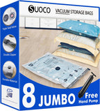 Vacuum Storage Bags 8 Jumbo, Space Saver Bags with Travel Hand Pump, Compression Airtight Sealer Bags for Clothes, Bedding, Pillows, Comforters, Blankets