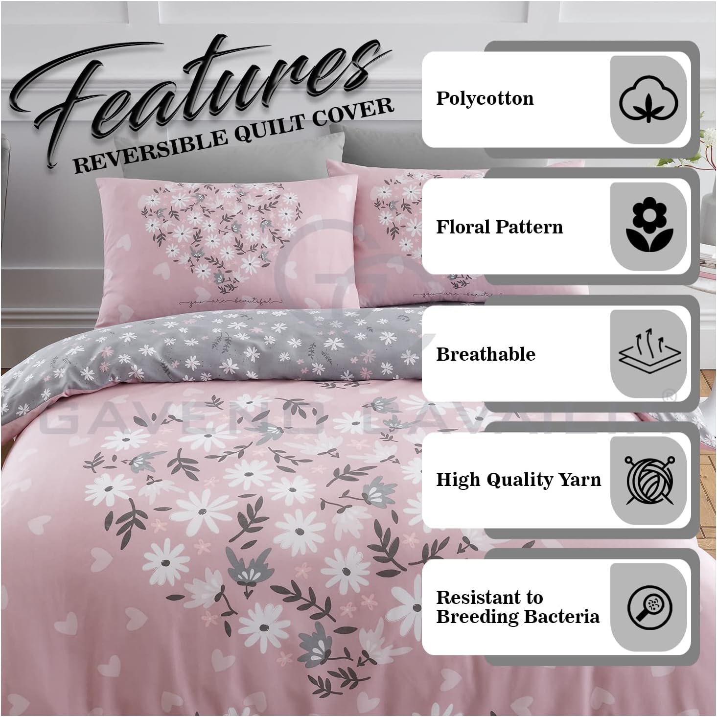 Premium Heart Duvet Cover Single Pink, Soft Printed Bedding Sets, Warm & Cosy Quilt Covers, 705864
