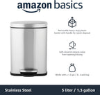Smudge Resistant Mini Rectangular Trash Can With Soft-Close Foot Pedal, Brushed Stainless Steel, for Bathroom & small space, 5 L /1.32 Gal, Satin Nickel Finish, 7.3x8.5 x11.8 in (LxWxH)