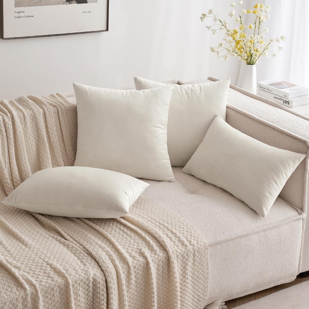 Christmas Velvet Cushion Covers Throw Pillow Case Soft Modern Decorative Square Luxury Pillowcases for Livingroom Bedroom with Invisible Zipper Set of 2 35cm x 35cm,14x14 Inches Cream White