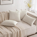 Christmas Velvet Cushion Covers Throw Pillow Case Soft Modern Decorative Square Luxury Pillowcases for Livingroom Bedroom with Invisible Zipper Set of 2 35cm x 35cm,14x14 Inches Cream White