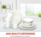 alpina Dinner Set for 4 People - Plates and Bowls Set - Earthenware Tableware - Dinner Plates, Dessert Plates, Bowls and Mugs - Microwave and Dishwasher Safe - White