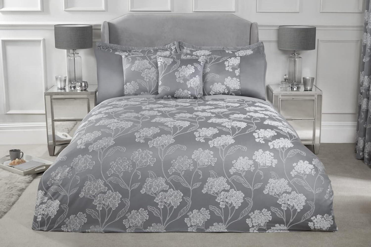 Emma Barclay Blossom - Embellished Jacquard Duvet Set in Silver - King Main image