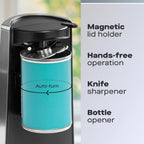 Electric Tin Can Opener SDA2313 Multifunction Knife Sharpener Bottle Opener, Hands Free 60W Black Silver