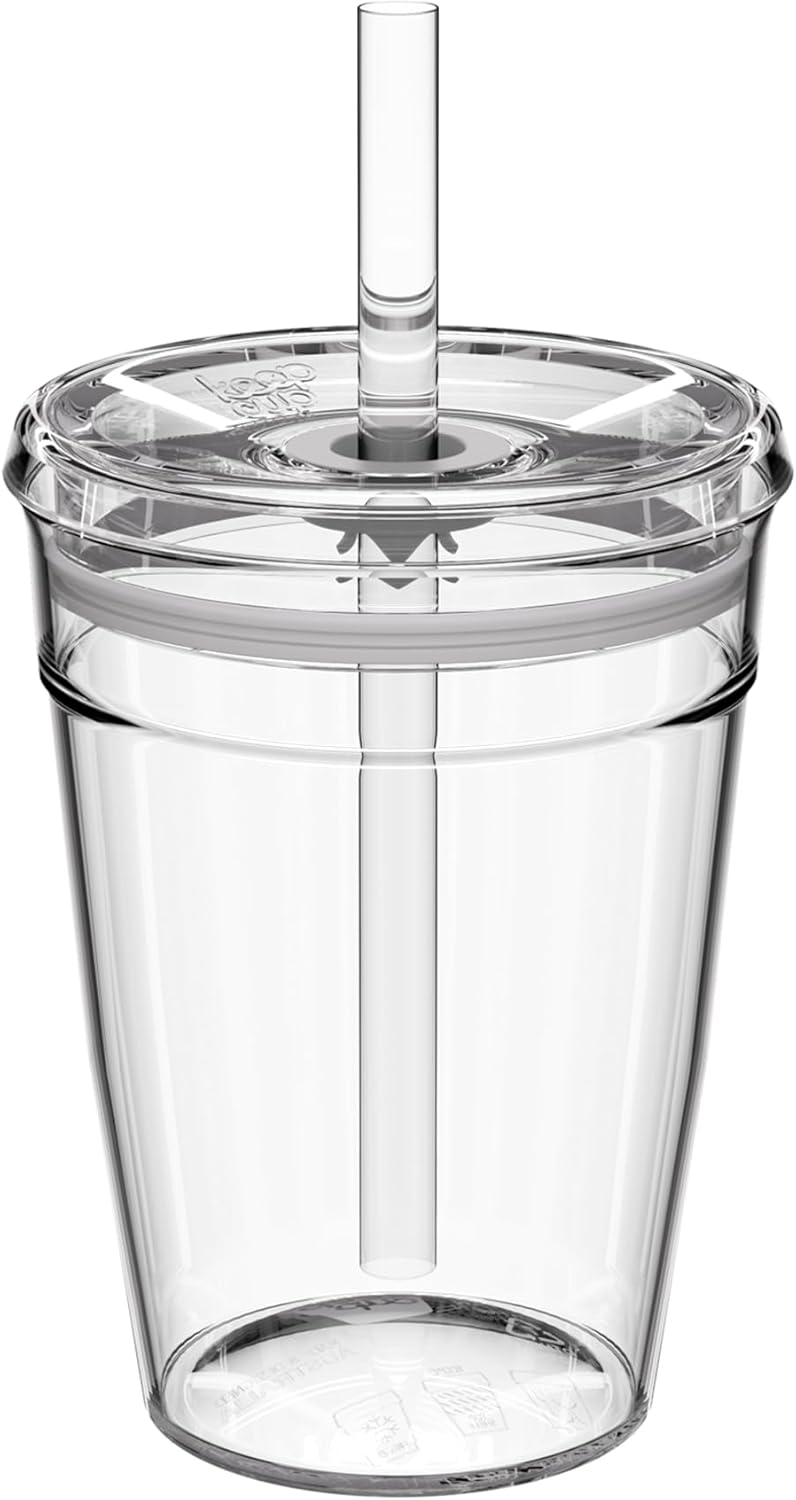 Cold Cup - Clear Plastic, Reusable Ice Coffee Cup with Lid and Straw - Medium 12oz (340ml)