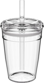 Cold Cup - Clear Plastic, Reusable Ice Coffee Cup with Lid and Straw - Medium 12oz (340ml)