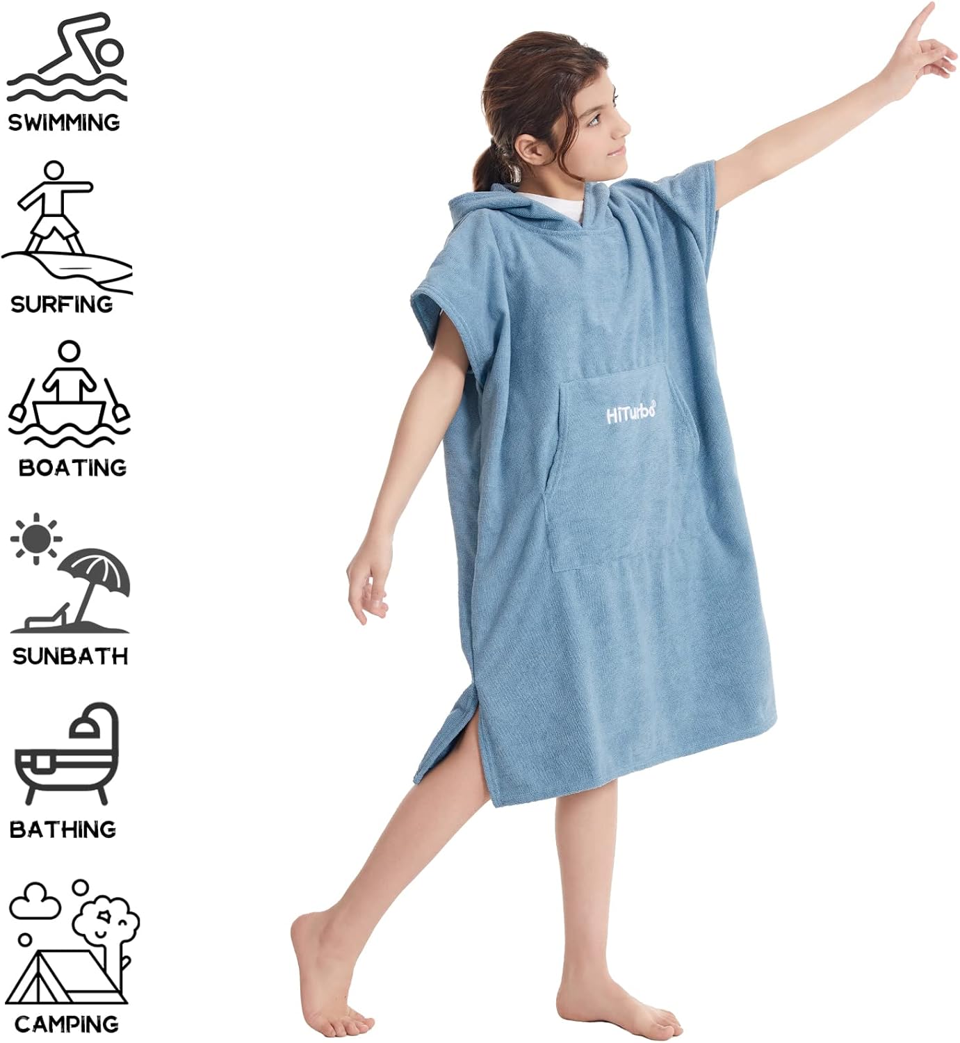 Kids Changing Towel Robe,Hooded Poncho Bath Robe Surf Absorbent Swimming Bathrobe for Beach,Bathing,Surfing,Indoor & Outdoor Activities Blue