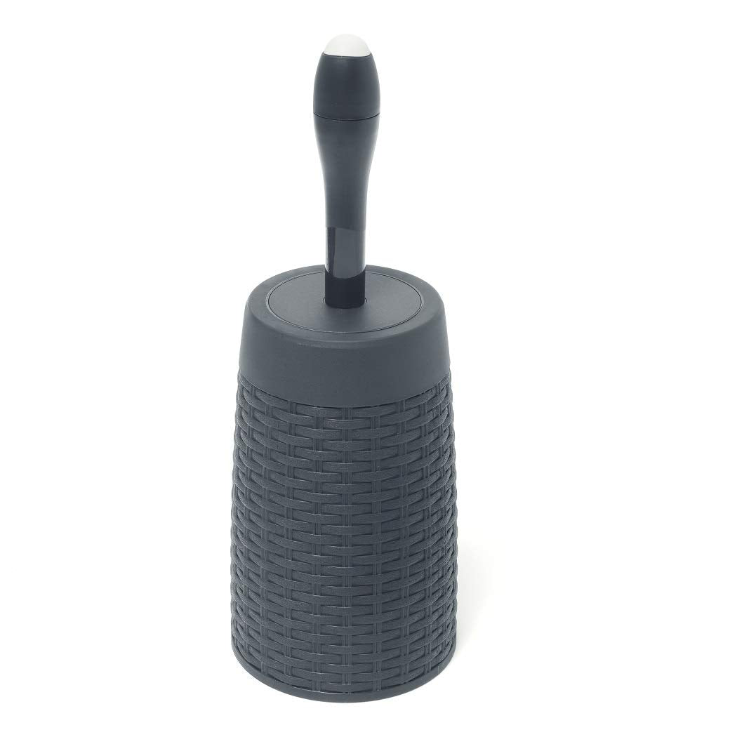 517484 Faux Rattan Round Toilet Brush Set with Internal Detergent Injection System, Charcoal Grey Main image