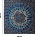FURNISHFUL FINESSE Peacock Mandala Tapestry for Bedroom Indian Aesthetic Bohemian Wall Hangings Tapestries Hippie Tapestry Psychedelic Room Decor Bedspread Meditation Yoga Mat - 213x228 CM, Navy Blue