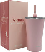 The Sipper Double Walled Stainless Steel Coffee, Water Tumbler 550ml | Wide Mouth, Flexible & Removable Straw with Splash & Leak Proof with Silicon Lid | Keeps Cold for 14Hrs | Blush Pink