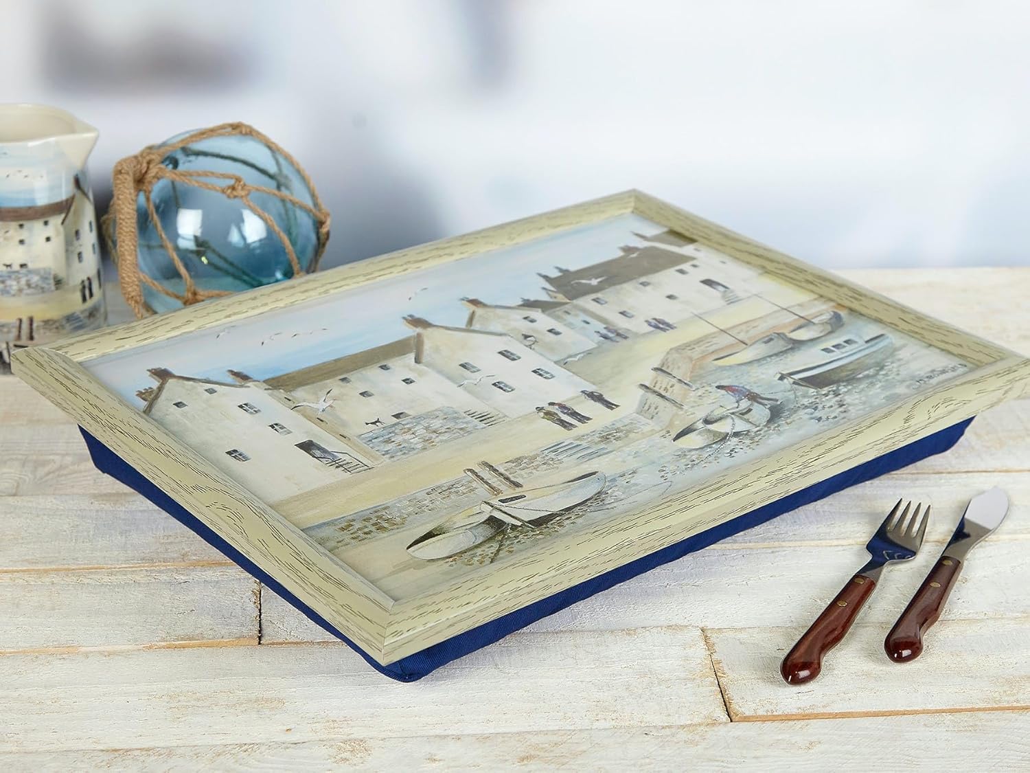 Creative Tops “Cornish Harbour” Lap Tray with Cushion, Bean Bag Cushioned, 44 x 34cm