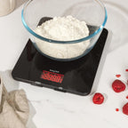 1150 BKDR Digital Kitchen Scales, Stylish Glass Design, Cooking Scale for Home/Kitchen, Measures Liquids & Fluids, Metric/Imperial, Add & Weigh Function, Red Easy Read Display, Black