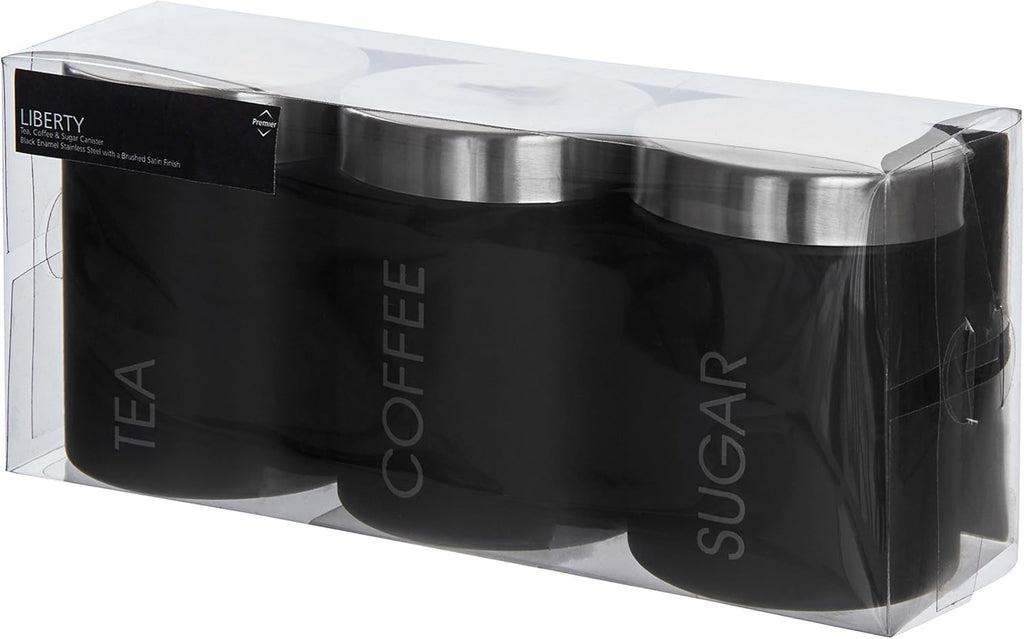 Housewares Liberty Tea, Coffee and Sugar Canisters - Set of 3, Black