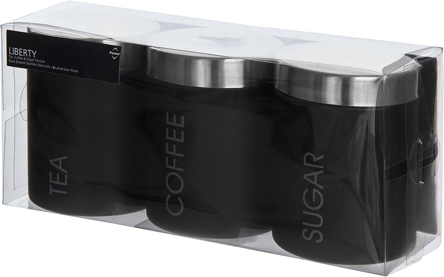 Housewares Liberty Tea, Coffee and Sugar Canisters - Set of 3, Black