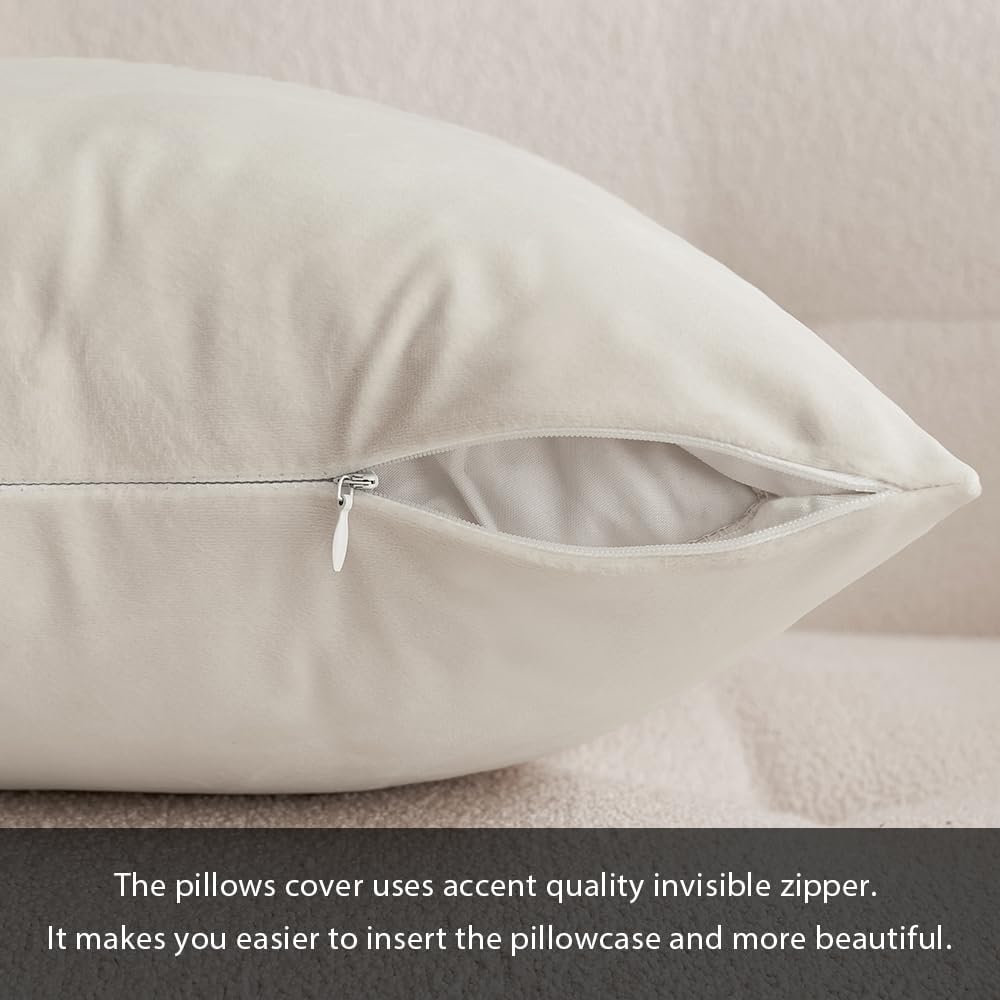 Christmas Velvet Cushion Covers Throw Pillow Case Soft Modern Decorative Square Luxury Pillowcases for Livingroom Bedroom with Invisible Zipper Set of 2 35cm x 35cm,14x14 Inches Cream White