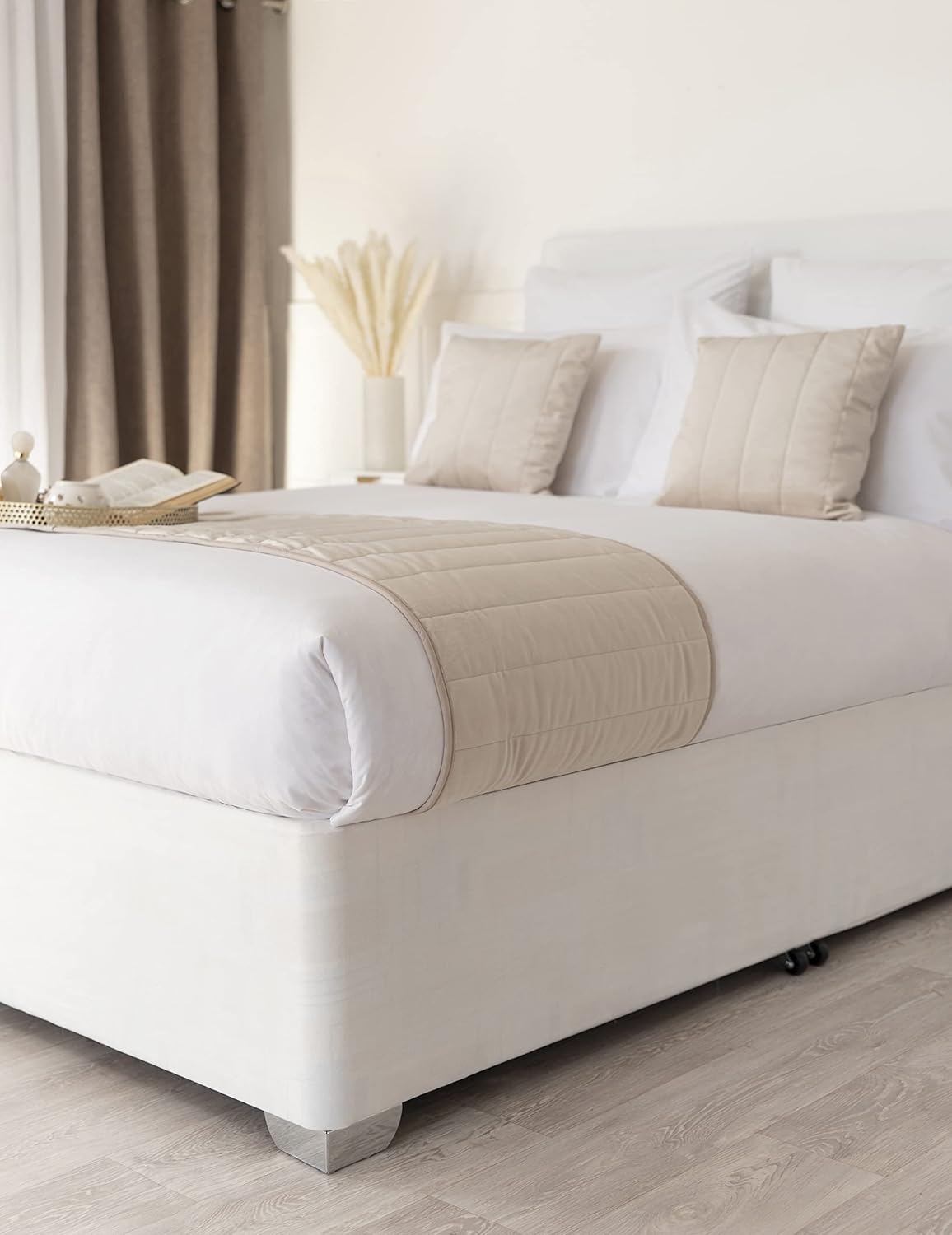 19" Extra Deep Base Wrap Valance Sheet - Transforms a drab looking bed base divan - Luxury Faux Suede (Off White, King)