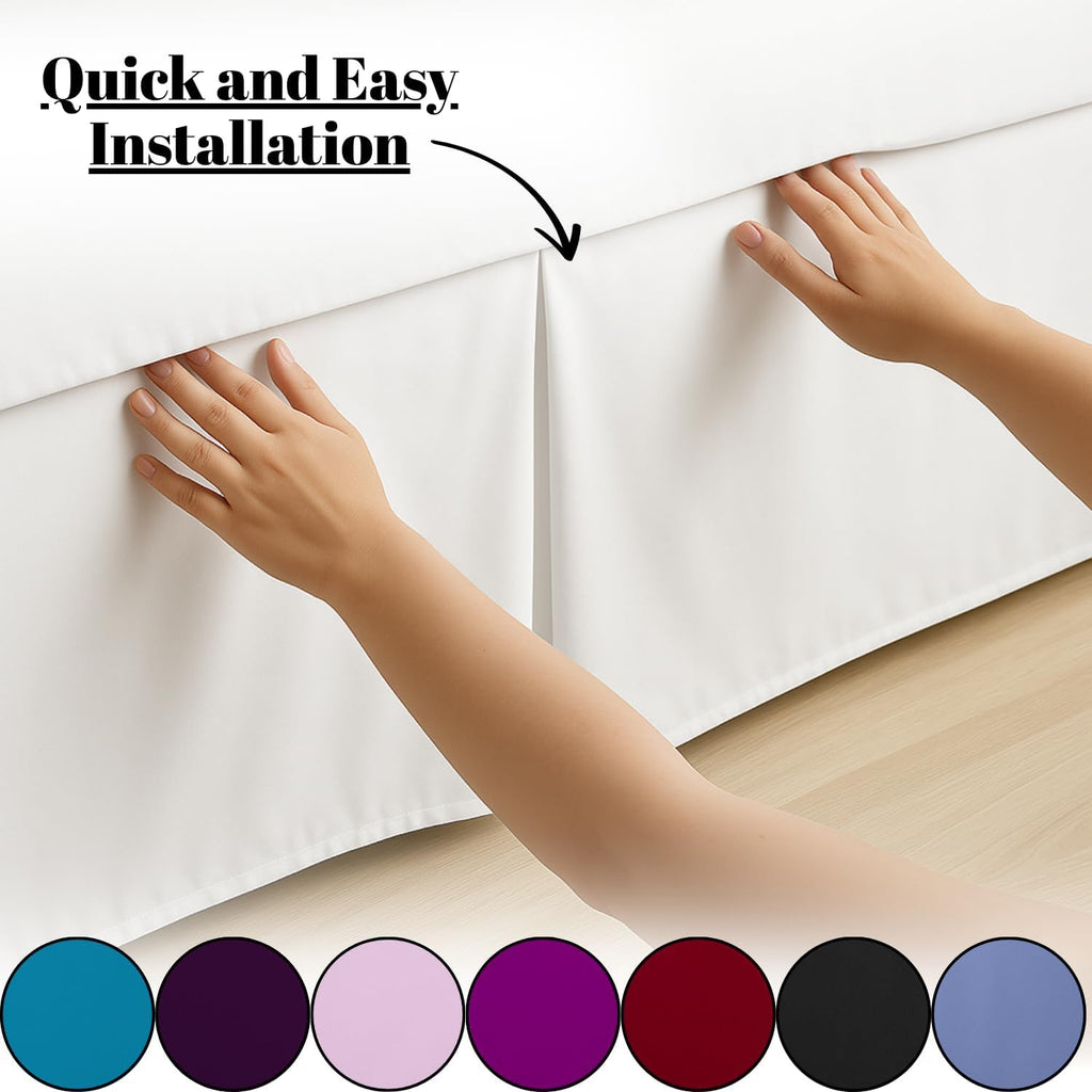 ® Plain Dyed Poly Cotton Pleated Platform Base Valance Sheets | Single | Double | King | Super King | (Double, White)