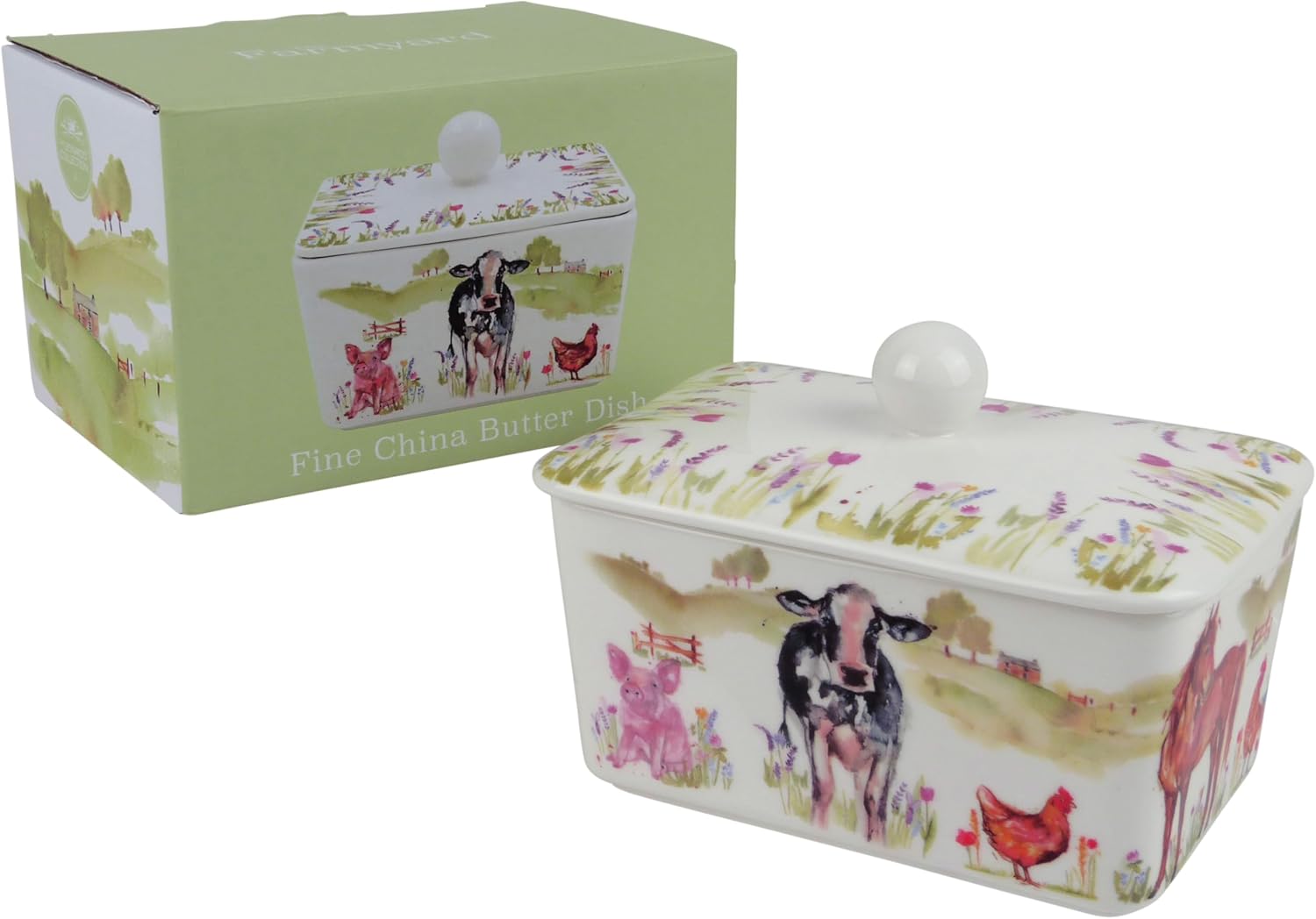 The Leonardo Collection Macneil Studios Farmyard Butter Dish | British Designed for Kitchen Use | Large Butter Dish for All Kitchens | Perfect for Daily Butter Storage Main image