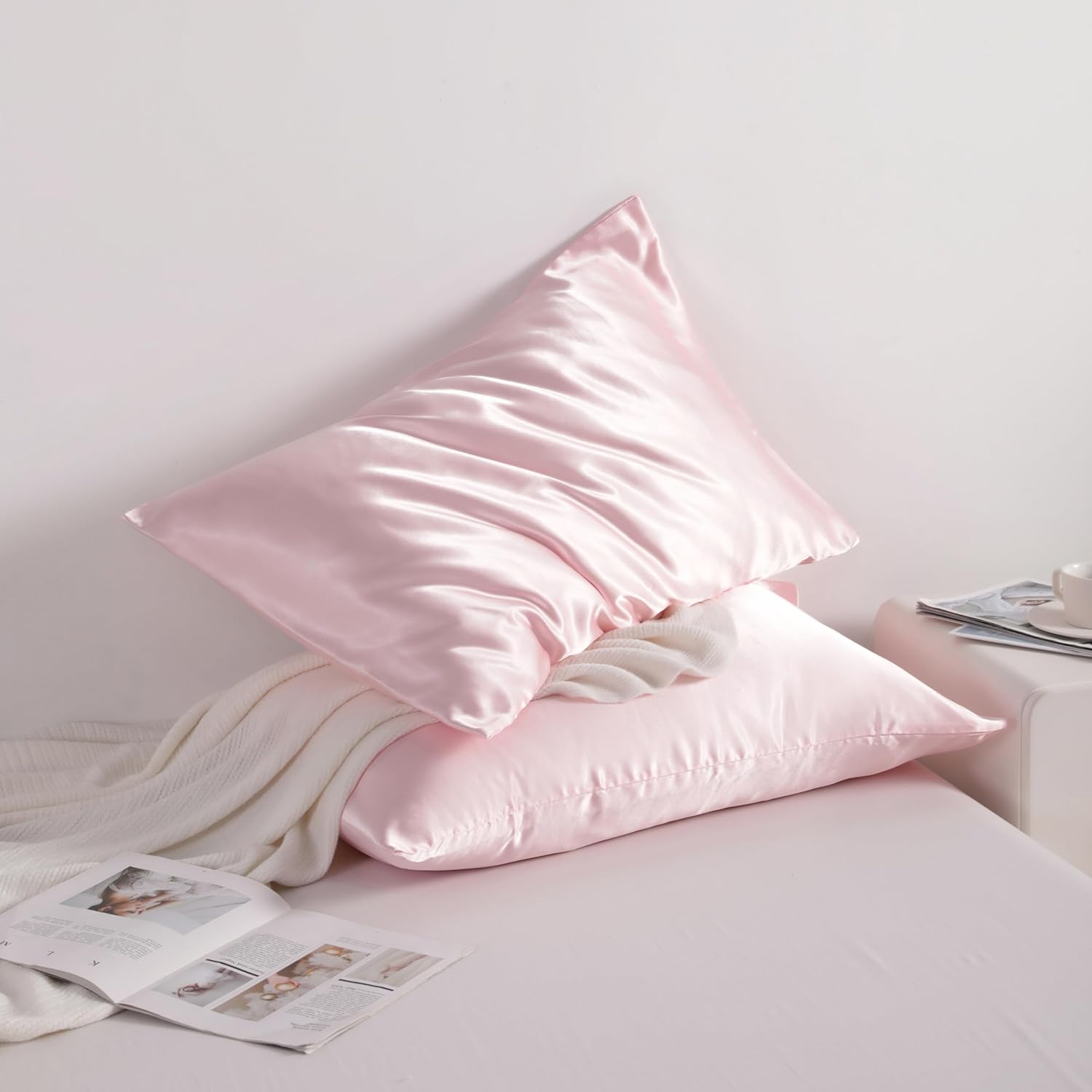 Silk Satin Pillowcases - Satin Pillowcase for Hair and Skin, Pillow Cases 2 Pack with Envelope Closure, 50x90 cm, Light Pink